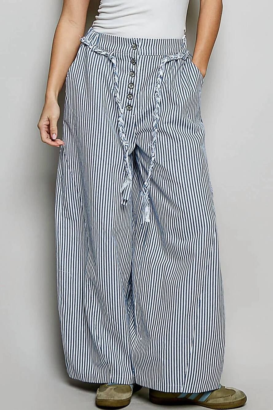 NEW POL striped denim straight leg pants in blue